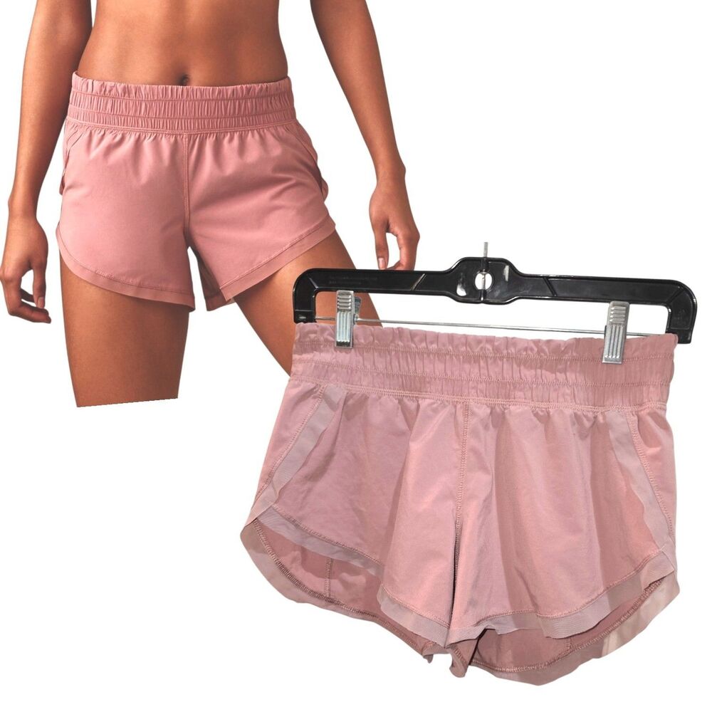 LULULEMON Sz 4 ANEW Dusty Rose 4" Mesh Trim Running Yoga Sport Thin Logo Shorts